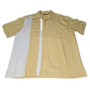 Cubavera Shirt Mens XL XLarge yellow Hawaiian Casual Button Up Short Sleeve